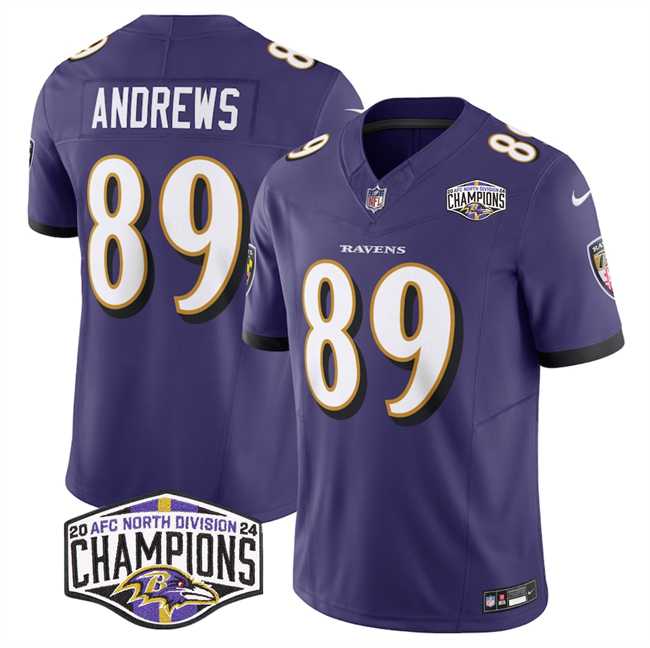 Men%27s Baltimore Ravens #89 Mark Andrews Purple F.U.S.E 2024 AFC North Division Champions Vapor Limited Jersey